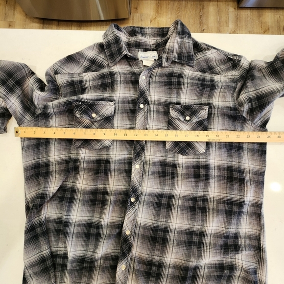 VTG Wrangler Wrancher Mens 2XT Tall Gray Pearl Snap Shirt Flannel Plaid Western - Picture 9 of 11